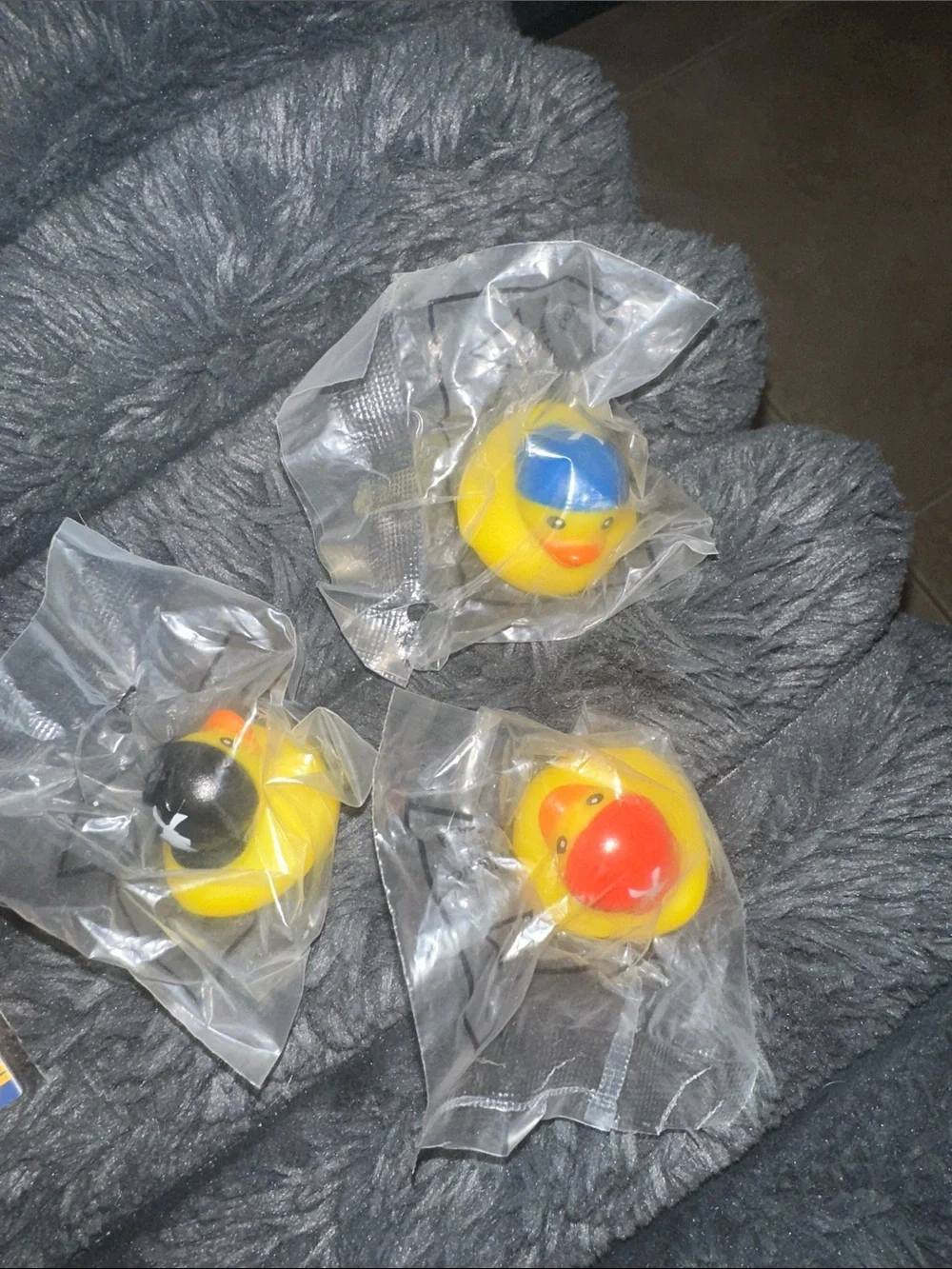 Dutch Bros Yellow Rubber Duck Trio with Blue, Red, and Black Hats